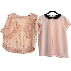 Lot of 2 Sz Lrg Gap & Forever 21 Short Sleeve Blouses Career/Work Wear Feminine